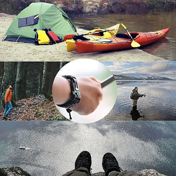 Överlevnadsarmband (1-pack) Flint och stål eldstarter, visselpipa, kompass, justerbar armbandslängd för camping, vildmarksöverlevnad, nödsituationer