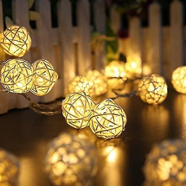 Rattan Ball Led String Lights, 20 Led Ball Lights Dekorative 5cm Diameter Rattan Lights