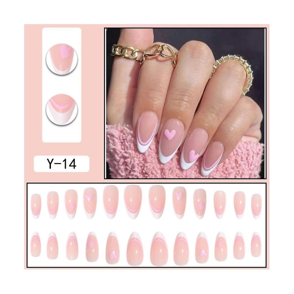 Avtagbara rosa naglar - gelnaglar 12 storlekar, ingen fil behövs förformad pressa på lösnaglar nagelförlängningar