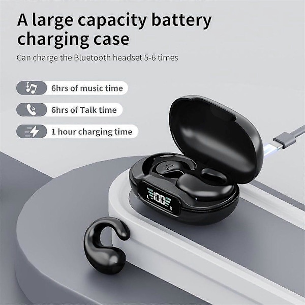 Öronclips Bluetooth-headset, lång batteritid, mjuk silikon, bekväm passform, lättviktsdesign.