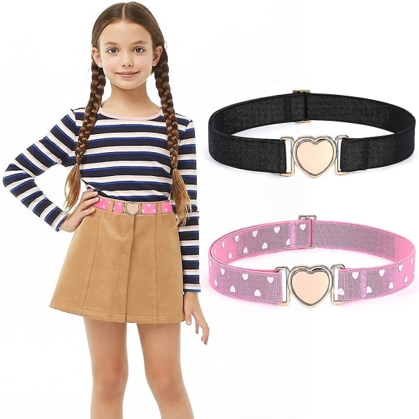 2-pack elastiska bälten för flickor Stretchbälten för barn Mode Söt justerbart hjärtbälte-yu