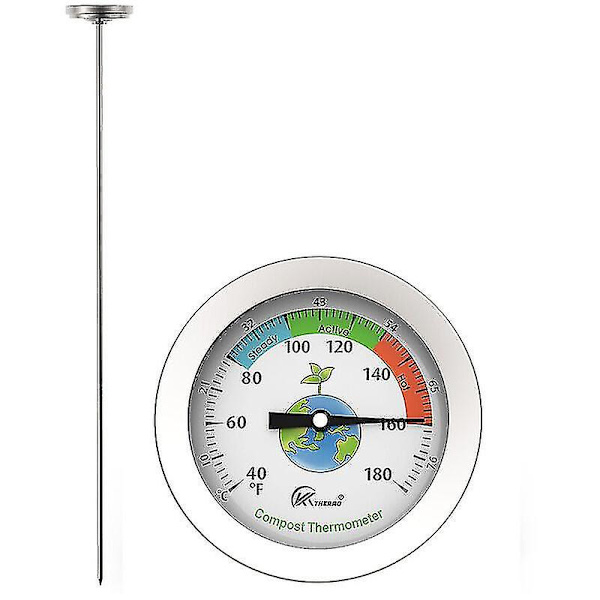 Kompost Termometer - Rustfrit Stål Dial Termometer Til Hjem & Have Kompostering - 54mm Diameter C & F Dial, 500mm Temperatur Sonde Kompost Accelerator