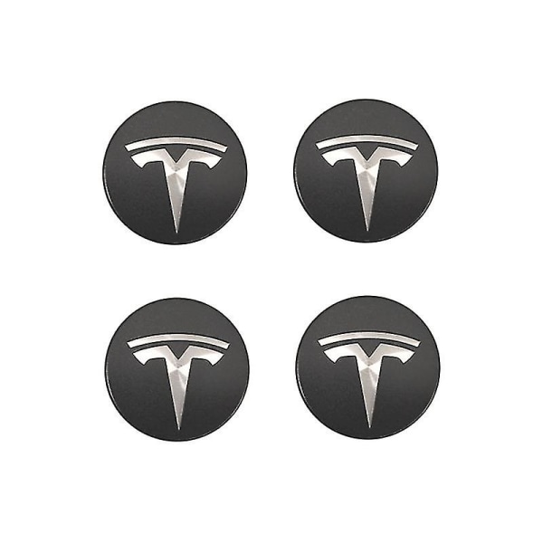 Passer for Tesla Tesla Model 3 Wheel Center Cover Logo - Mørkegrå Sølv Logo (fire pakker)