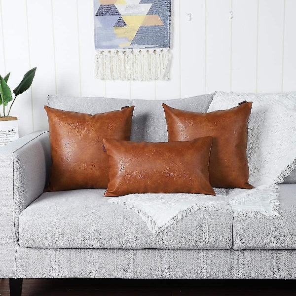 Set med 2 Lyxiga Konstläder Kuddfodral Moderna Bekväma Dekoration Kuddfodral för Soffa Vardagsrum Balkong Trädgård för Familjen, 45x45cm,bro