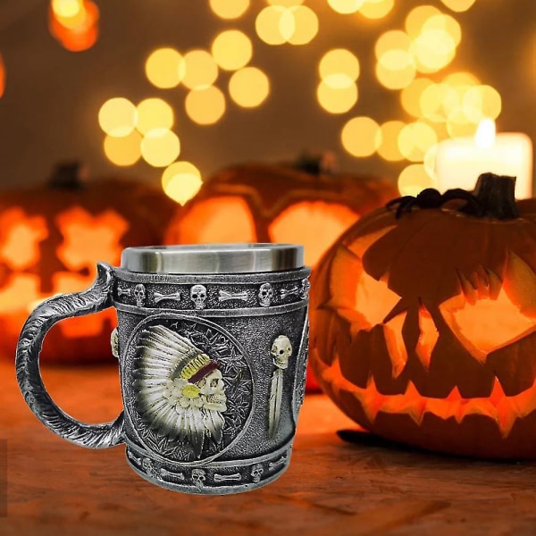 3d hodeskalle kopp rustfritt stål harpiks vinglass krus Halloween kaffekopper kreative øl krus Viking te krus pub bar dekorasjon