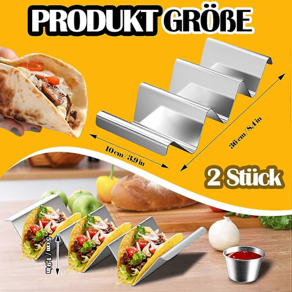 Tortillaform 2-delt taco holder i rustfrit stål med håndtag til grill & ovn madlavning