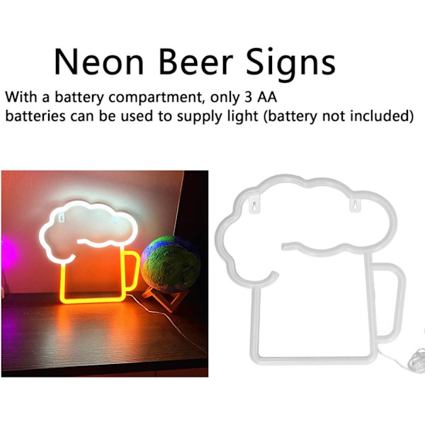 Öl Neon Skylt LED Neon Väggdekor Gul Vit Öl Bar Klubb Sovrum Neon Skylt för Bar Klubb Strandbutik Jul Födelsedagsfest 11.8\" X 11.4\"