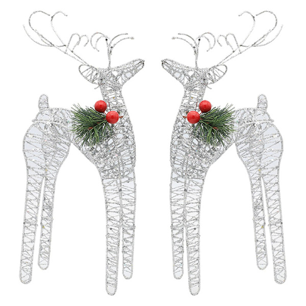 Juleornament af smedejern med elg, 1 par, rød bær, fyrrenåle, glitter