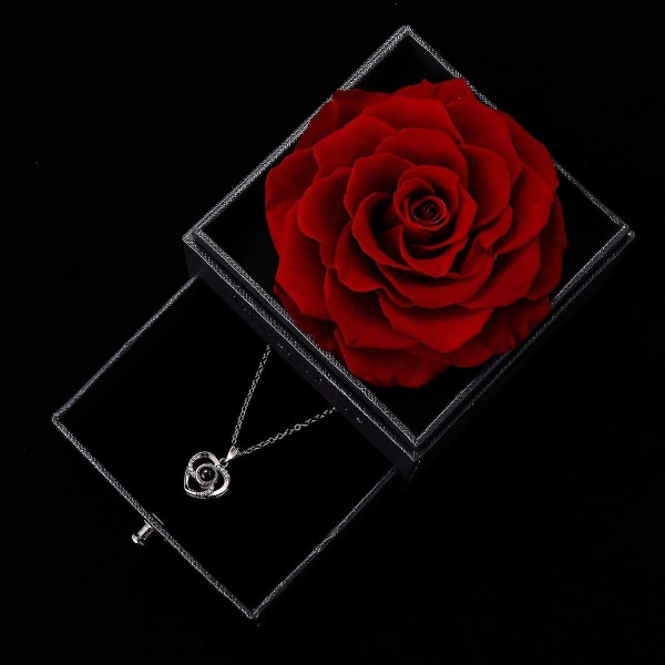 Bevaret ægte rose med kærlighed til dig halskæde på 100 sprog gavesæt, fortryllet ægte rosenblomst til valentinsdag jubilæum bryllup Bthday Romant