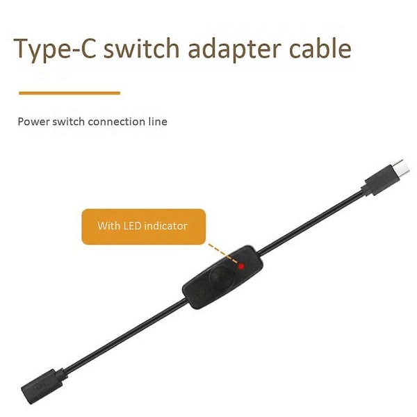 Virtakytkin USB Type C -liittimellä ja merkkivalolla, uros-naaraskytkin USB-C-jatkojohto Raspberry Pi:lle