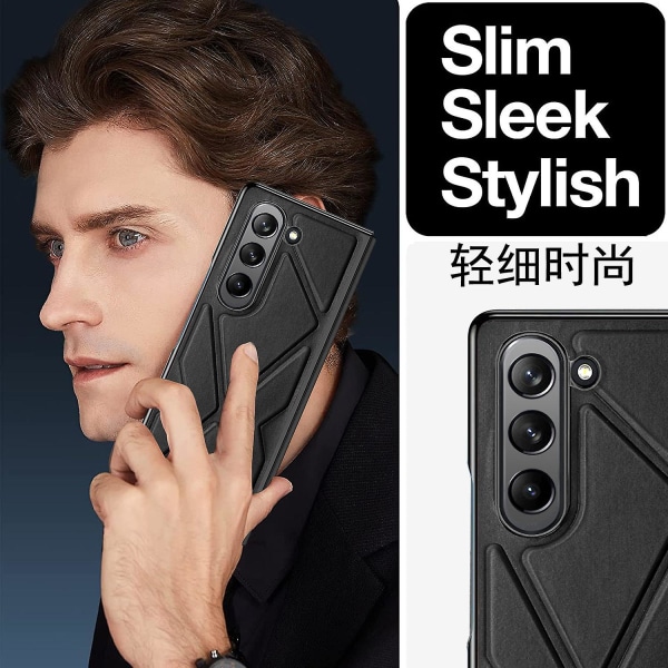 Z Fold 5 Case Electroplate Läder Anti-dropp phone case För Samsung Galaxy Z Fold 5 Inbyggt skärmskydd