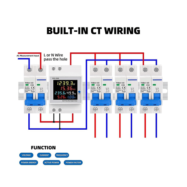 Digital Enkeltfase AC 40-300v 100a Din Rail 6 In 1 Voltmeter Amperemeter Watt Kwh Frequency Meter 110