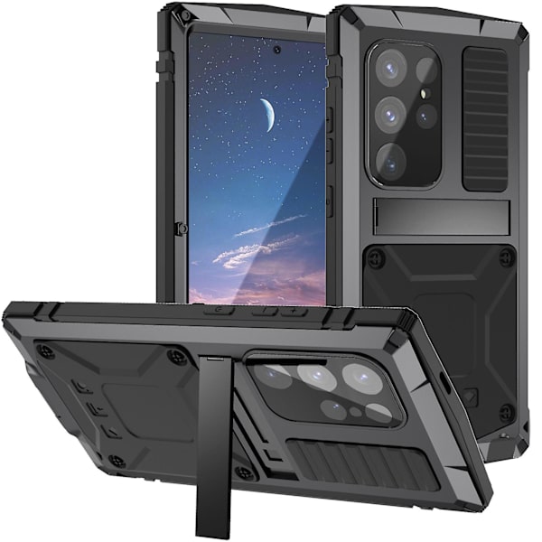 Aluminium Metallfodral Kompatibel Med Samsung Galaxy S24 Ultra, Heavy Duty Military Grade Full Body Anti-drop Cover Med Kickstand