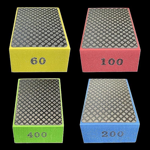 4 stk. 9x5,5 cm diamant håndpoleringspude Grit 60# 100# 200# 400# slibeblokke