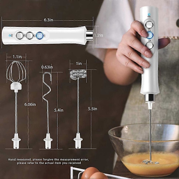 Elektrisk melkeskummer med dobbelt håndtak, USB-oppladbar skummer med eggvisp, Latte, Cappuccino, rustfritt stål med stativ