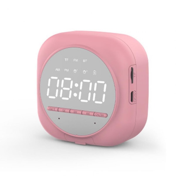 Digital vekkerklokke bærbar Bluetooth-høyttaler LED-speil lysende høyttaler Mp3-spiller støtte Tf Subwoofer bærbar høyttaler (rosa)