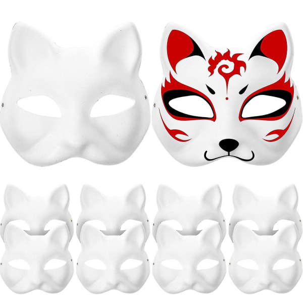 10 stk Hvite masker Papirmasker Blank kattemaske for dekorering av DIY-maleri Masquerade Cosplay Party