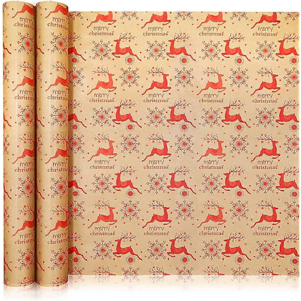 10 Öppna 50cm*70cm Julklappspapper på Rulle, Älgmönstrat Presentpapper på Rulle, Återvinningsbart Kraftpapper för Juldekoration