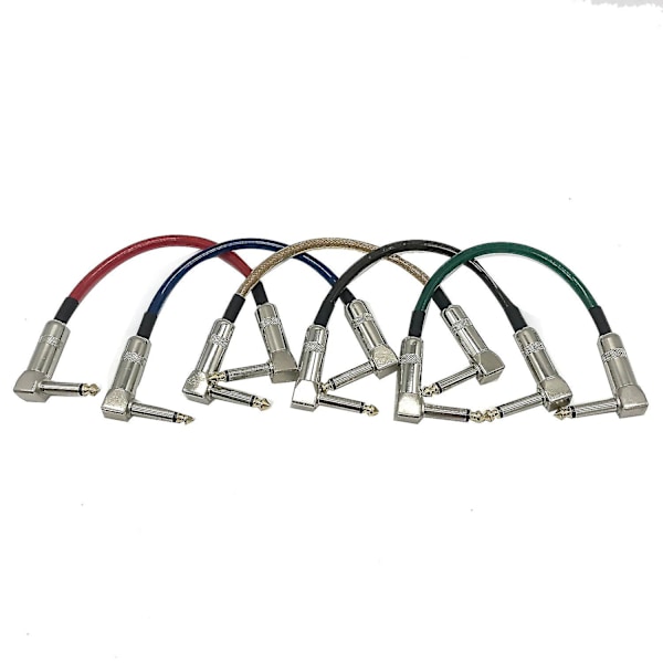 5 stk Gitarlappkabel 15 cm Lang Med 1/4 Tomme 6,35 mm Gull Høyre Vinkel Plugg Gitarlappkabel