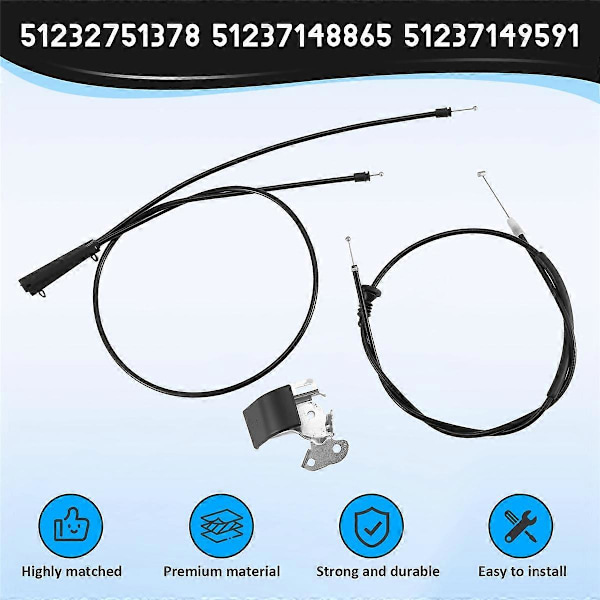Auton konepellin avausvaijerit ja kahvasetti R55 R56 R57 R58 R59 2007-2015 51232751378 51237148865 51237149591