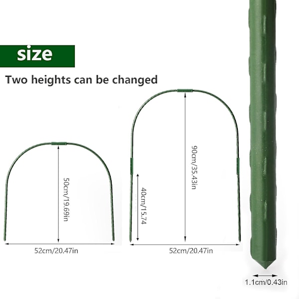 Ekstra høye metallhagebuer, holdbare tykkede drivhusbøyler rustfrie 8852cm ståltunnel med skjøtestenger, drivhusbuede buer for Rai