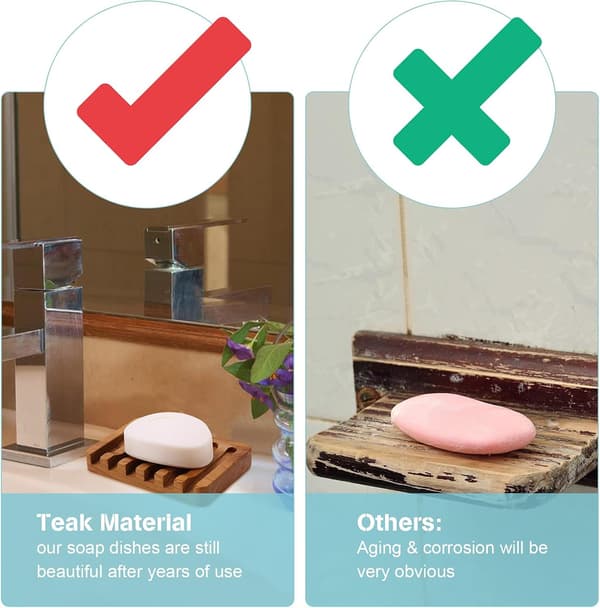 Dusjsåpeskål, såpeholder i teak til bad, egnet for såpestykker