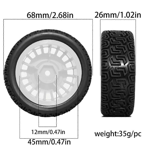 4 st 68mm -Däck Gummiband Däck Hjul för XV01 XV02 TT01 TT02 PTG-2 1/10 RC -Racingbil Uppgraderingsdelar Grå