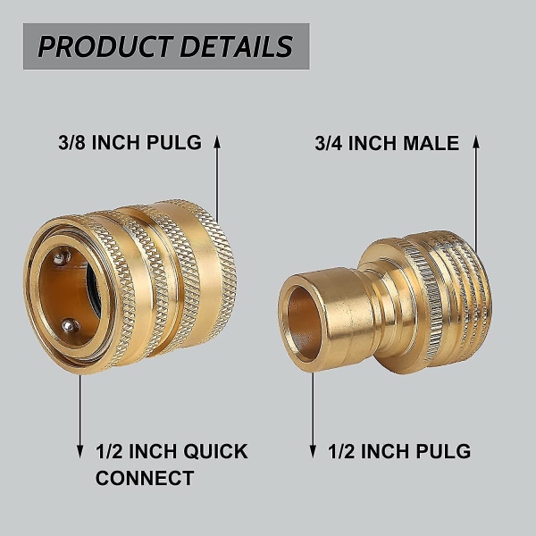 Trykvaske Adapter Sæt, Hurtigkoblingsslangebeslag, Messingkoblinger af M22-14 Sving til 3/8\" Hurtigkobling, 3/4\" Han til 1/2\" Hurtigudløsning, 8