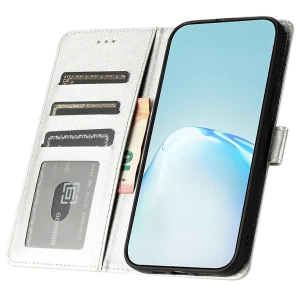 Plånboksfodral i läder för Samsung Galaxy A36 5G med magnetlås - Silver