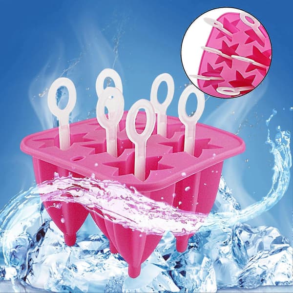 1 sett isform matkvalitets varmebestandig silikon DIY ispinnemakerform med 6 ispinner sett festutstyr