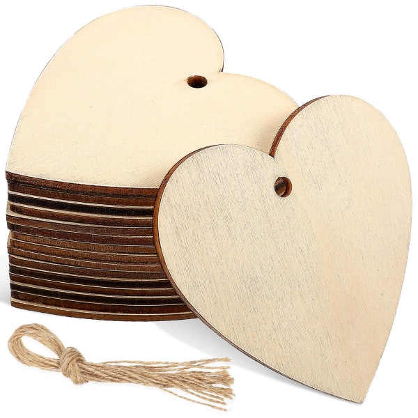 50 stk træhjerter malerbare træudskæringer Ufærdige træhjertehåndværk Hængende vedhæng med reb