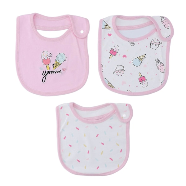 Baby Bibs Cotton Snap Button Closure Absorbent Cartoon Infant Saliva Towel For Newborn 3pcs