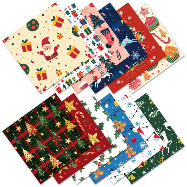 12 ark/paket Jul anteckningsbok material papper älg julkrans förpackning presentask dekoration bas papper skärpapper