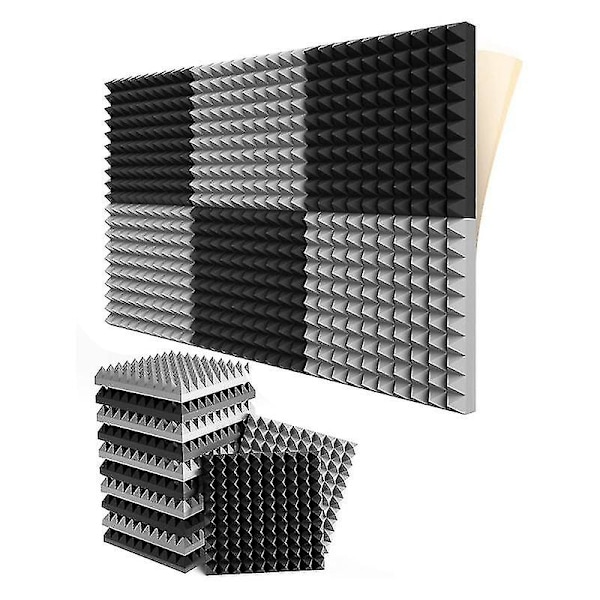 12 Pack Self-adhesive Sound Proof Foam Panels 2x12x12 Inch Pyramid Design Acoustic Foam,for Home St