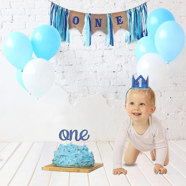 Baby 1. Fødselsdagsdreng Dekoration Med Krone - Tillykke med fødselsdagen One Jute Banner,