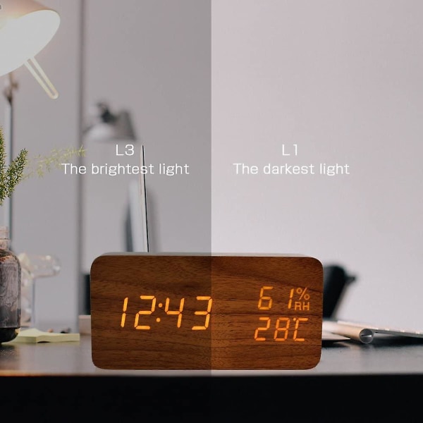Wecker Digitale Tischuhr Led Datum Feuchtigkeit Temperatur Holzoptik Standuhr De ~