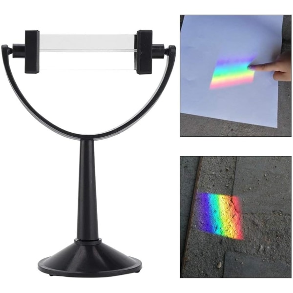 Optisk glas trekantet prisme med beslag fysisk spektrum undervisningsværktøj fysisk spektrum 360-graders roterende optisk element værktøj tilbehør