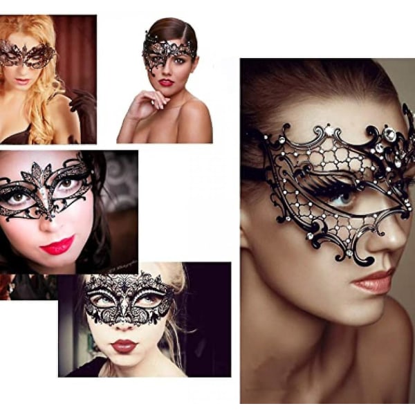 Maskerademaske for kvinner Metallmaske Skinnende Fest Kveld Prom Ball Maske --- B Svart Hvit Diamant