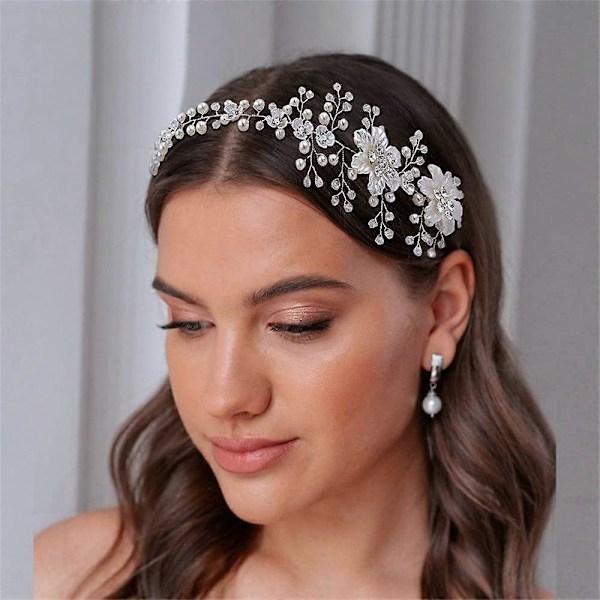 Hårtilbehør tiara perle krystal brude hårbøjle hårtilbehør til bryllup elegance