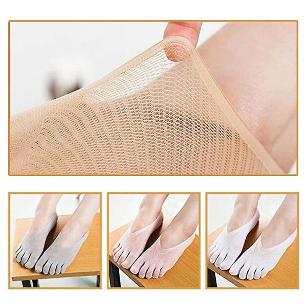 Femfinger sokker for kvinner Ultratynne, lavt skåret tåseparerte sokker Hudvennlige pustende ankelsokker