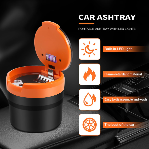 Bærbart askebeger med LED-lys Autokoppholder Askebeger for bil Røykfrie askebeger Biltilbehør