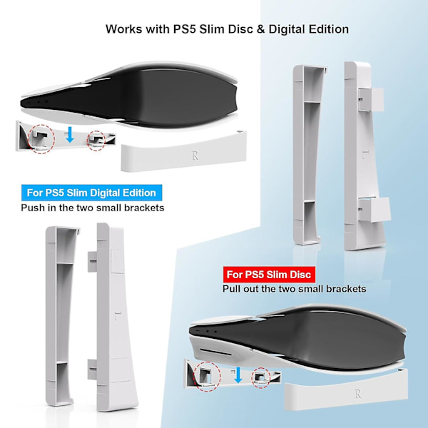 Ps5 Slim vandret stativ, Ps5 Slim konsolbasestativ, basestativ tilbehør kompatibel med Playstation 5 Disc & Digital Editions