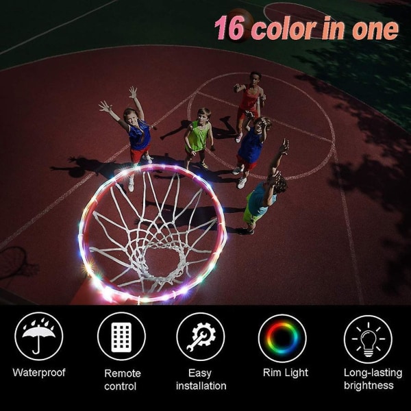 Led Basketball Hoop Lights Fjernbetjening Basketball Rim Led Light 4 Modes 16 Farve Vandtæt Til træning Udendørs leg om natten