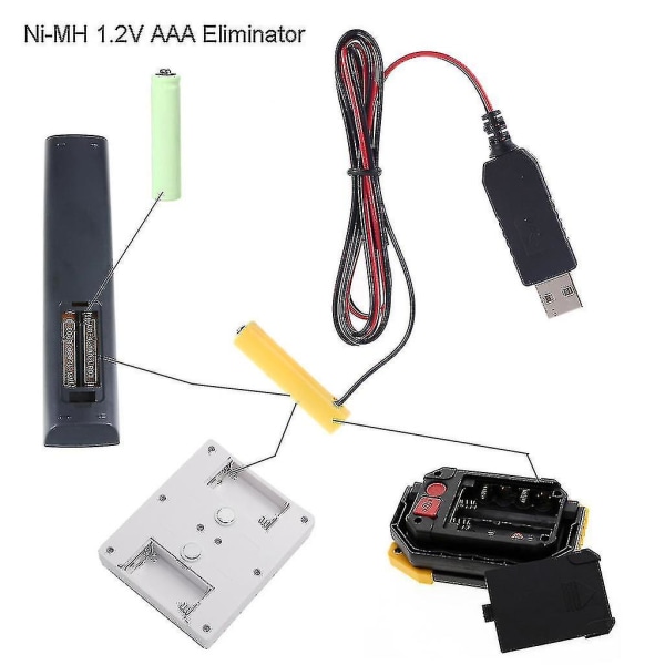 Usb til Aaa batterieliminator kan erstatte Aaa-4aaa 1.2v 2.4v 3.6v 4.8v Ni-mh