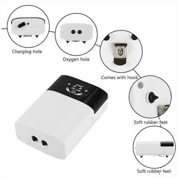 Akvarie Luftpumpe, Bærbar Akvarie Luftpumpe, USB Iltpumpe, Støjsvag Akvarie Bobler, Ilt Luftpumpe, 2 3L/Min Flow, 2 Luftudtag