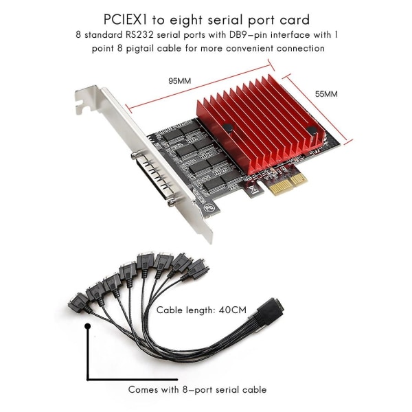 Pcie-8-port Rs232 laajennuskortti Pci-e 8-port Db9 sarjakortti 8-piirisarja Pci-ohjauskortti