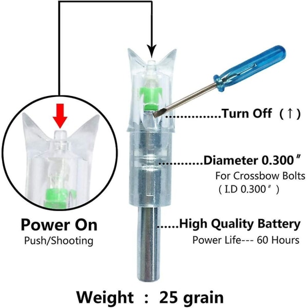 6-pack Lighted Nocking For 7.62mm Diameter Crossbow Bolts, Green