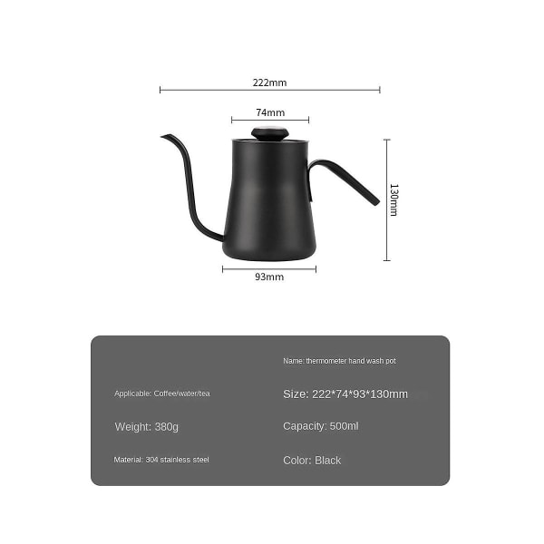 550ml Kaffekanne i rustfritt stål med termometer, svanehals for overhellende kaffe og te