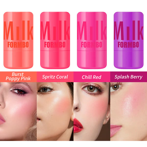 Blush-stift, gelepulver-rougekrem, pudderrouge-leppestift A