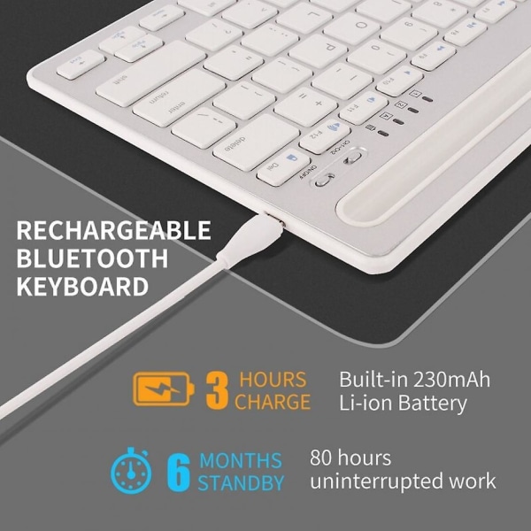 Bluetooth Tastatur, Trådløst Mini Tastatur Med Telefonholder, Dual Channel Genopladeligt Tastatur, Ipad/mobiltelefon, Hvid |